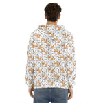 Cartoon Corgi Pattern Print Men's Velvet Pullover Hoodie