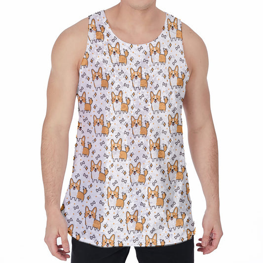 Cartoon Corgi Pattern Print Men's Velvet Tank Top