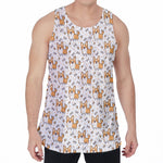 Cartoon Corgi Pattern Print Men's Velvet Tank Top