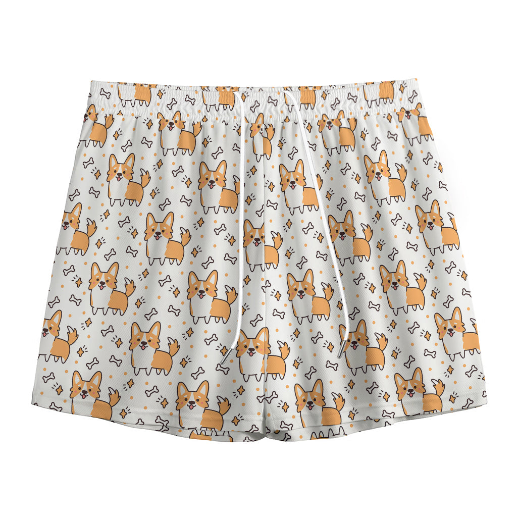 Cartoon Corgi Pattern Print Mesh Shorts