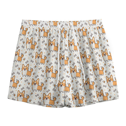 Cartoon Corgi Pattern Print Mesh Shorts