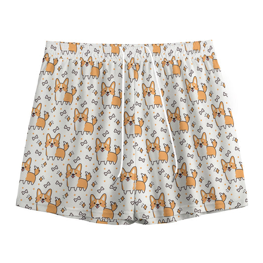 Cartoon Corgi Pattern Print Mesh Shorts