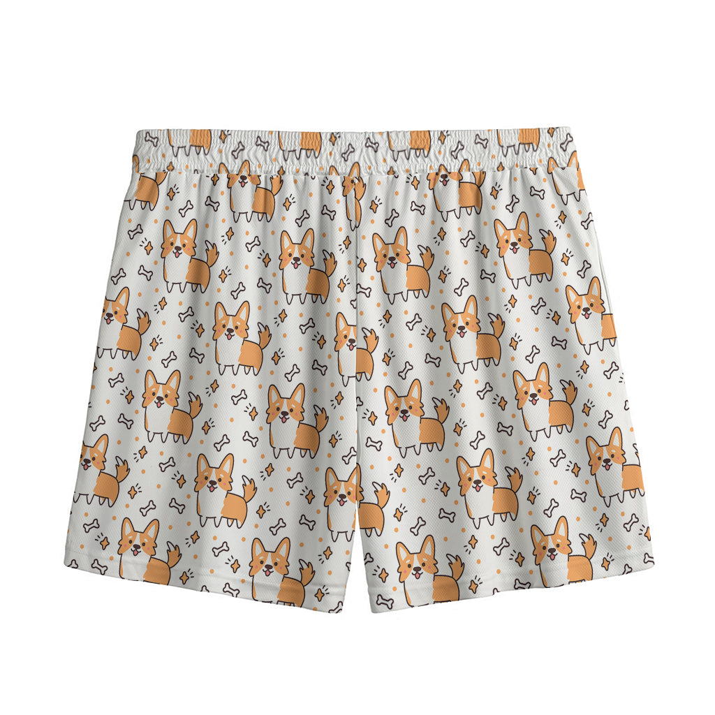 Cartoon Corgi Pattern Print Mesh Shorts