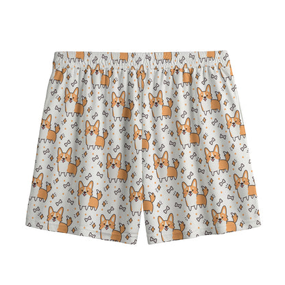 Cartoon Corgi Pattern Print Mesh Shorts