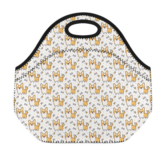 Cartoon Corgi Pattern Print Neoprene Lunch Bag