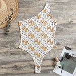 Cartoon Corgi Pattern Print One Shoulder Bodysuit