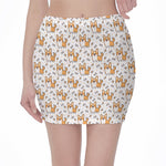 Cartoon Corgi Pattern Print Pencil Mini Skirt