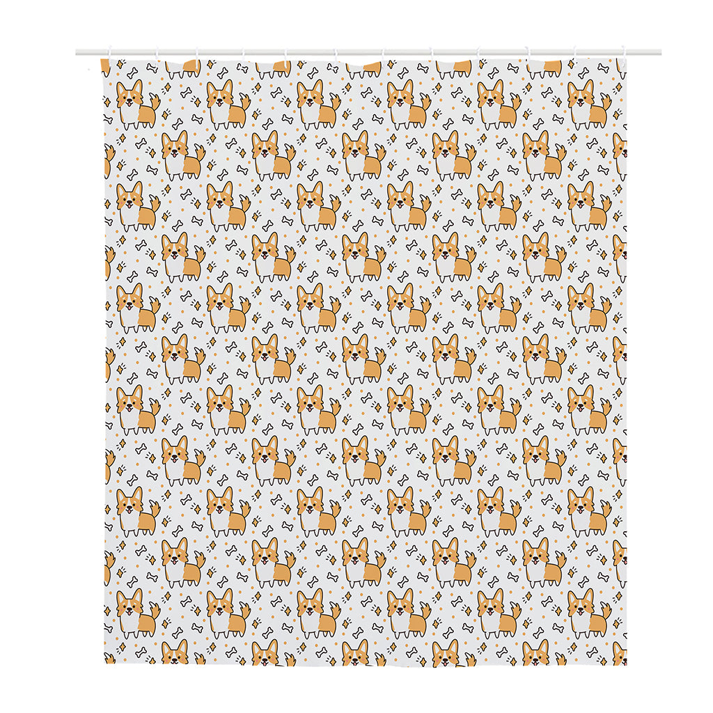 Cartoon Corgi Pattern Print Polyester Shower Curtain