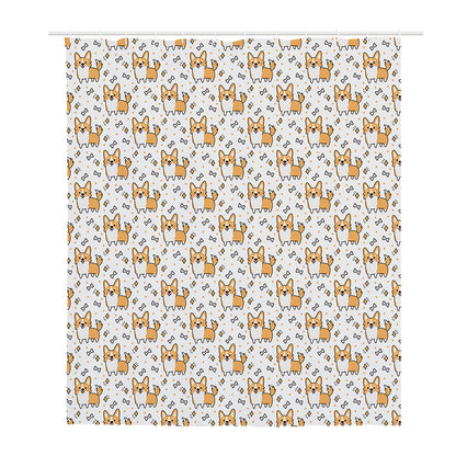 Cartoon Corgi Pattern Print Polyester Shower Curtain