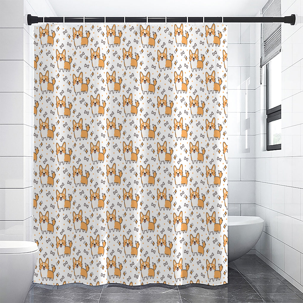 Cartoon Corgi Pattern Print Premium Shower Curtain