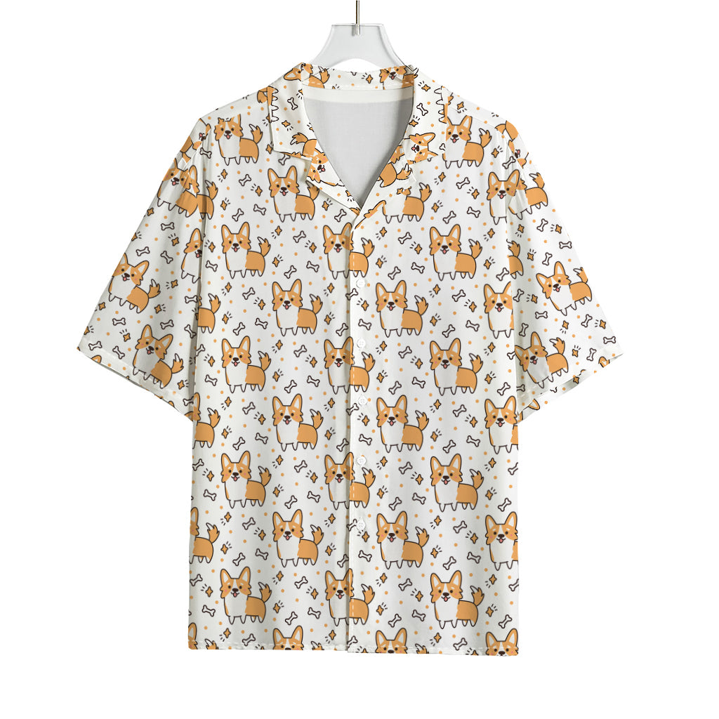 Cartoon Corgi Pattern Print Rayon Hawaiian Shirt