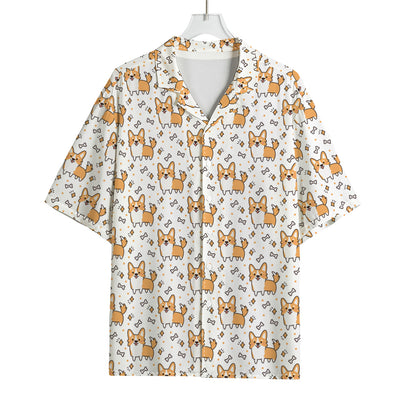 Cartoon Corgi Pattern Print Rayon Hawaiian Shirt