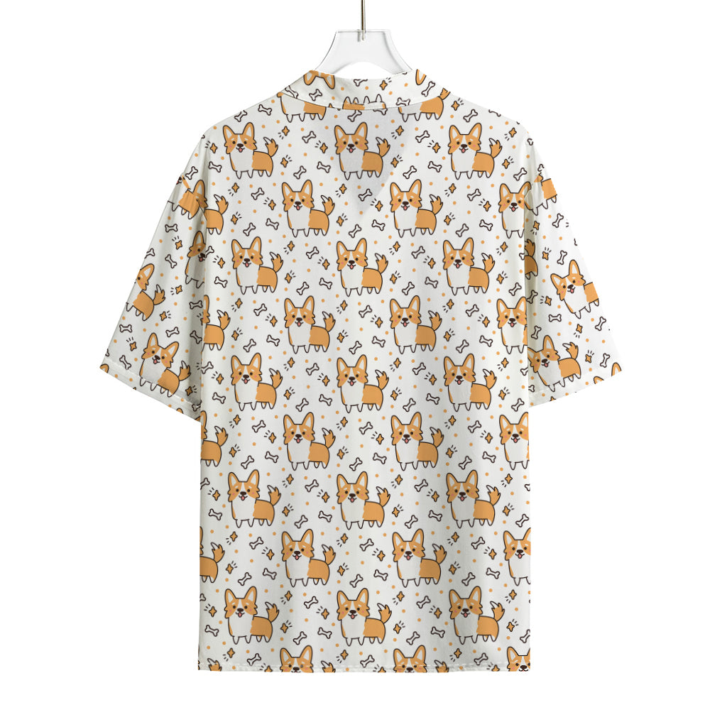 Cartoon Corgi Pattern Print Rayon Hawaiian Shirt