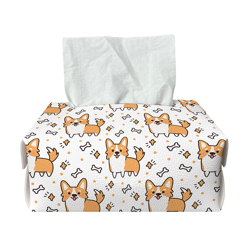 Cartoon Corgi Pattern Print Rectangle Tissue Box Cover