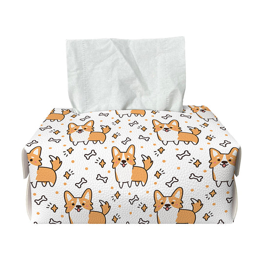 Cartoon Corgi Pattern Print Rectangle Tissue Box Cover