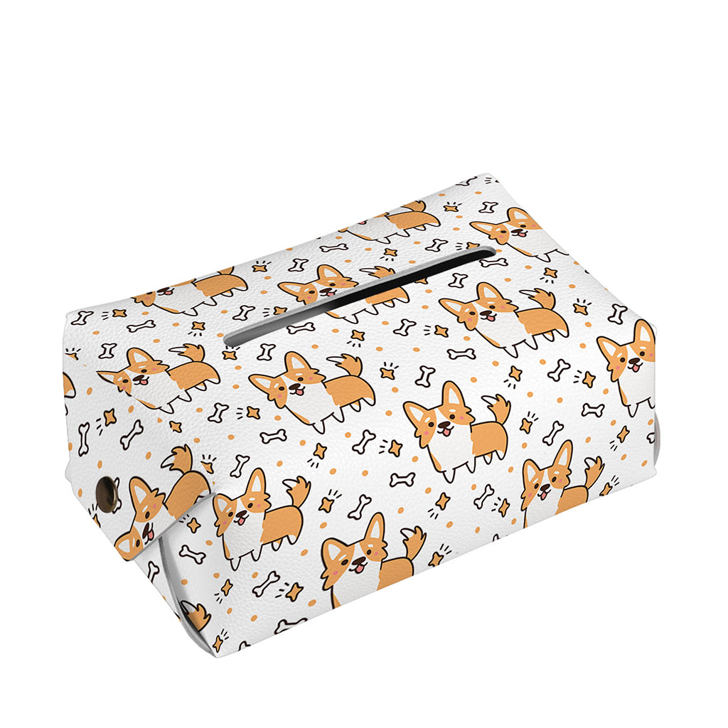 Cartoon Corgi Pattern Print Rectangle Tissue Box Cover