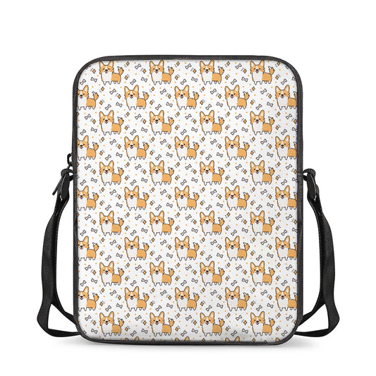 Cartoon Corgi Pattern Print Rectangular Crossbody Bag