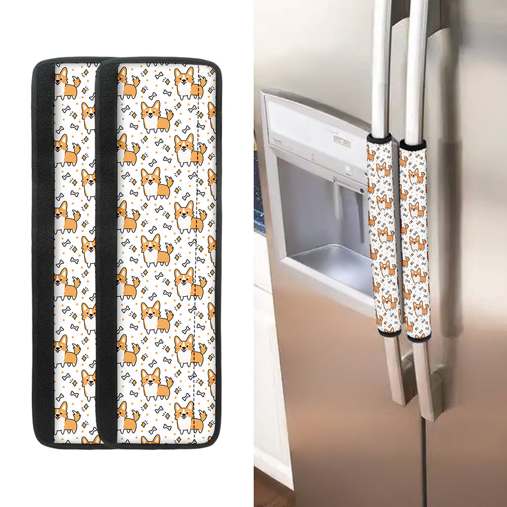Cartoon Corgi Pattern Print Refrigerator Handle Covers