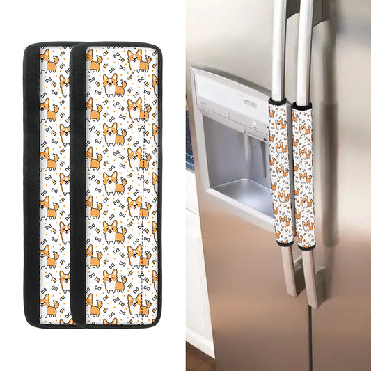 Cartoon Corgi Pattern Print Refrigerator Handle Covers