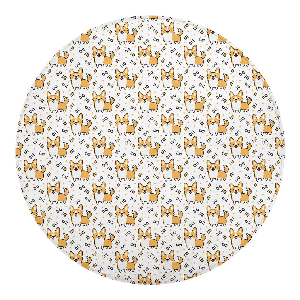 Cartoon Corgi Pattern Print Round Blanket
