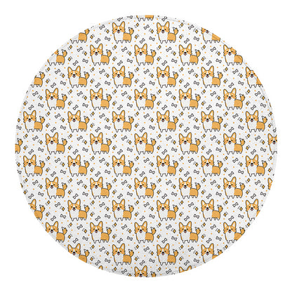 Cartoon Corgi Pattern Print Round Blanket