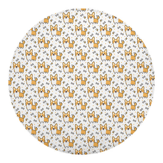 Cartoon Corgi Pattern Print Round Blanket
