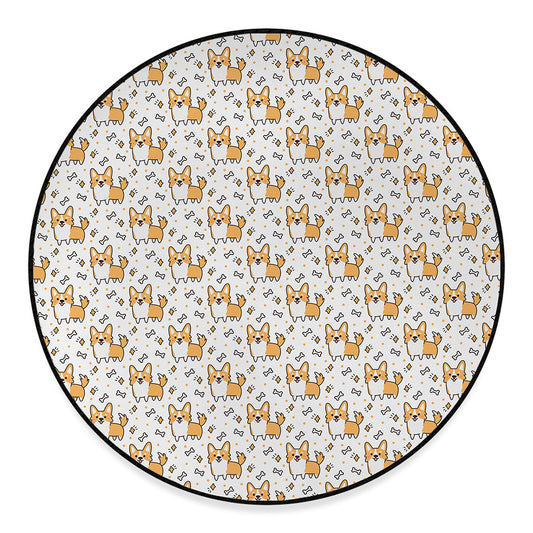 Cartoon Corgi Pattern Print Round Floor Mat