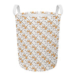 Cartoon Corgi Pattern Print Round Laundry Basket