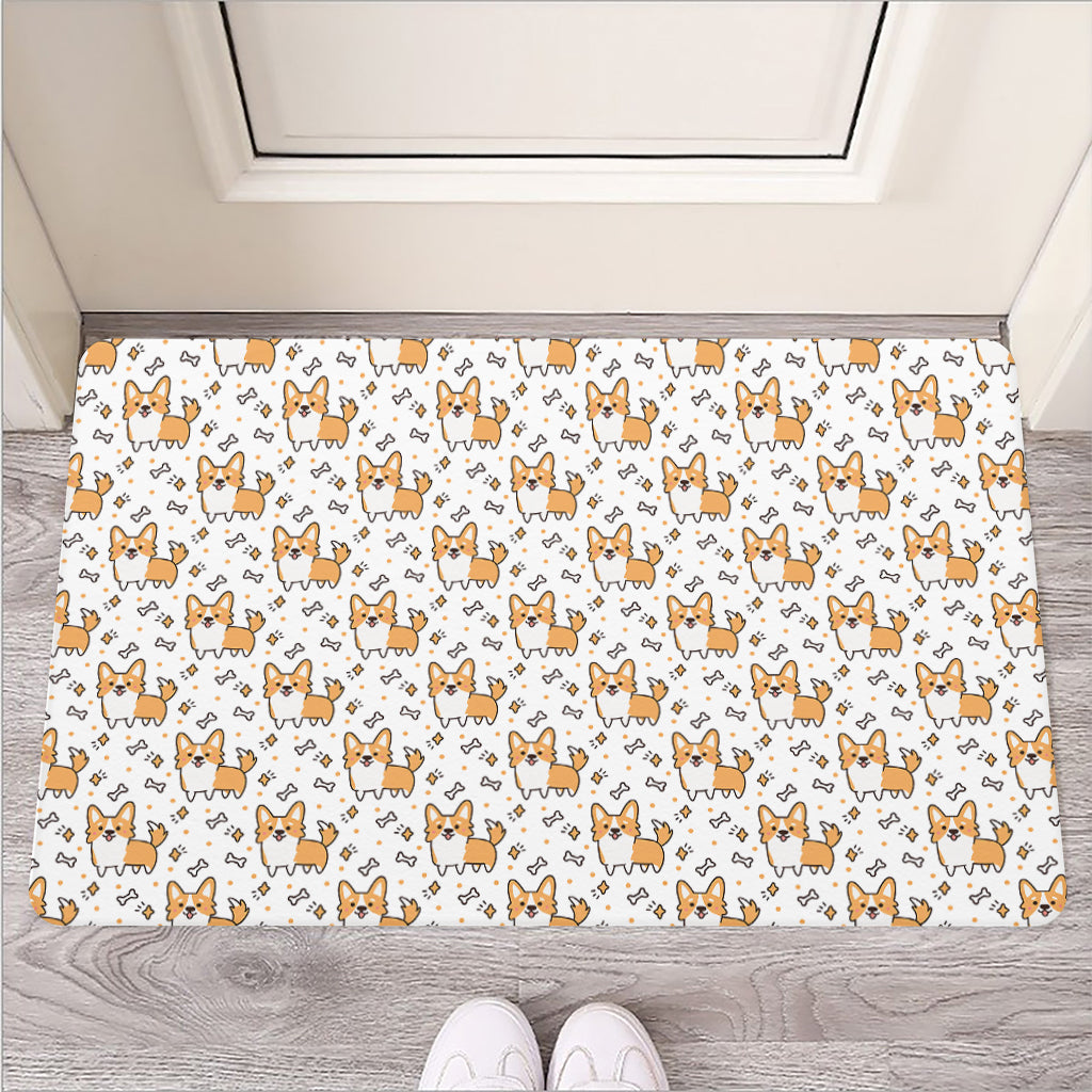 Cartoon Corgi Pattern Print Rubber Doormat