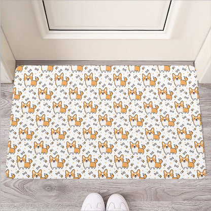 Cartoon Corgi Pattern Print Rubber Doormat