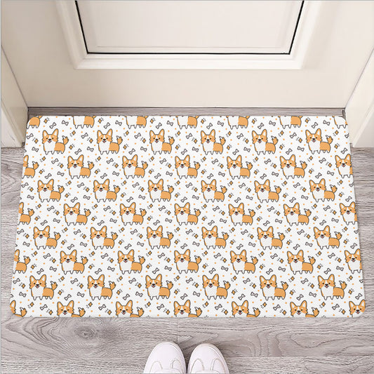 Cartoon Corgi Pattern Print Rubber Doormat