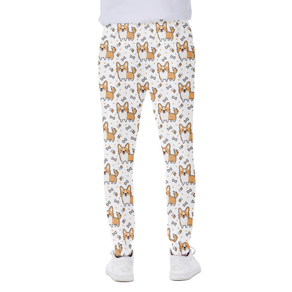 Cartoon Corgi Pattern Print Scuba Joggers