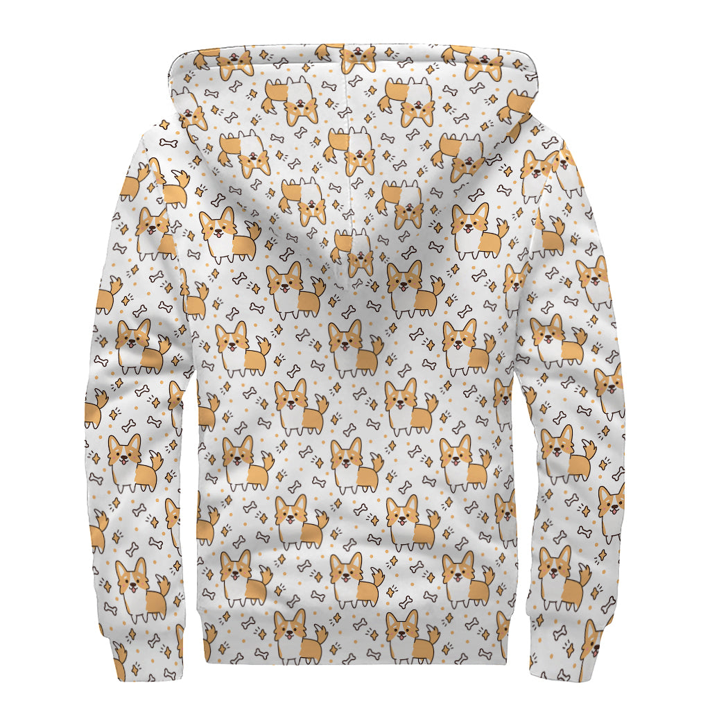 Cartoon Corgi Pattern Print Sherpa Lined Zip Up Hoodie
