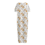 Cartoon Corgi Pattern Print Short Sleeve Long Nightdress