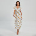 Cartoon Corgi Pattern Print Short Sleeve Maxi Dress
