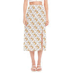 Cartoon Corgi Pattern Print Side Slit Midi Skirt