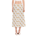 Cartoon Corgi Pattern Print Side Slit Midi Skirt