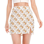 Cartoon Corgi Pattern Print Side Slit Mini Skirt