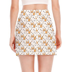 Cartoon Corgi Pattern Print Side Slit Mini Skirt