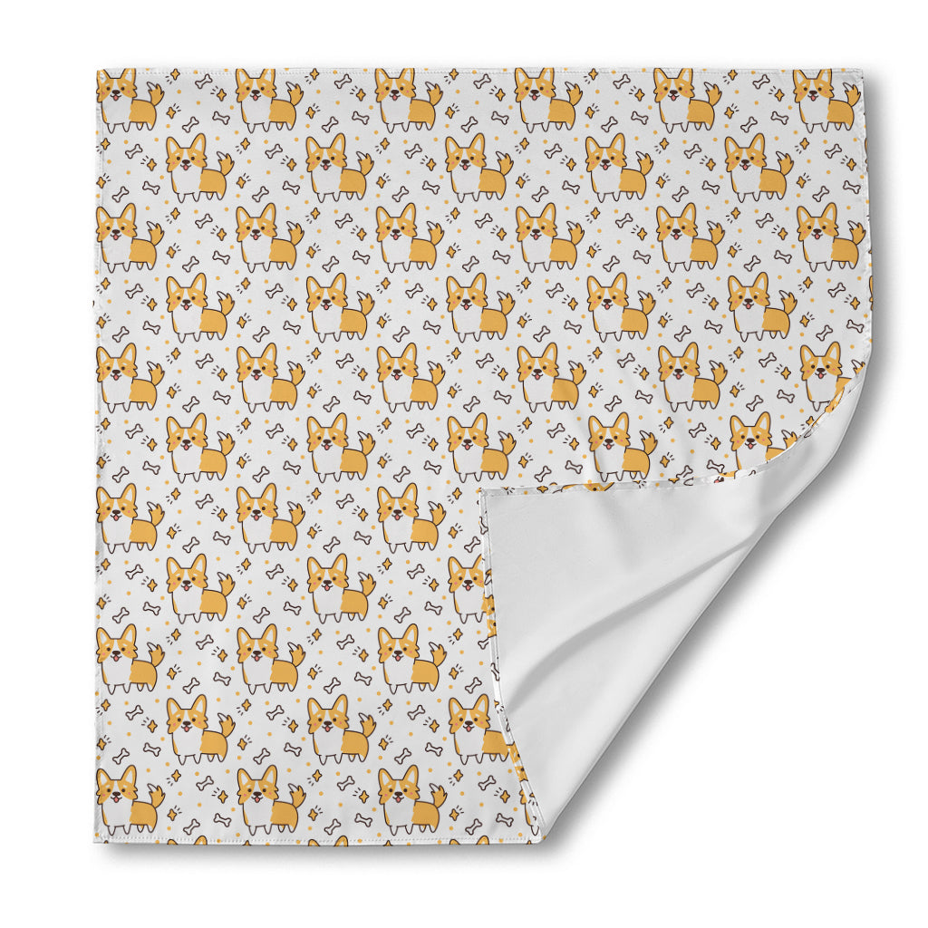 Cartoon Corgi Pattern Print Silk Bandana