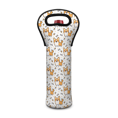 Cartoon Corgi Pattern Print Single Neoprene Wine Tote