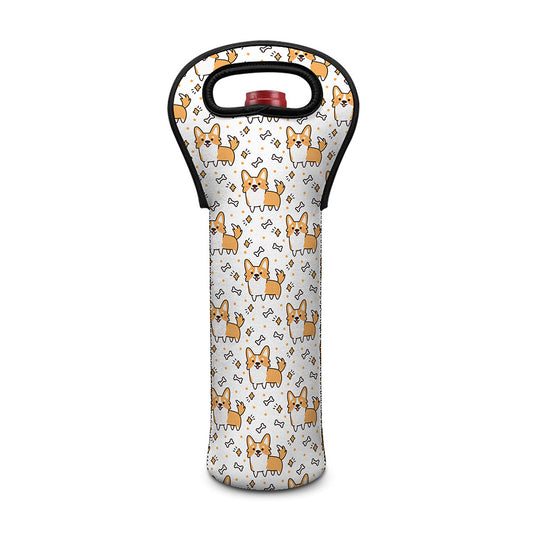Cartoon Corgi Pattern Print Single Neoprene Wine Tote