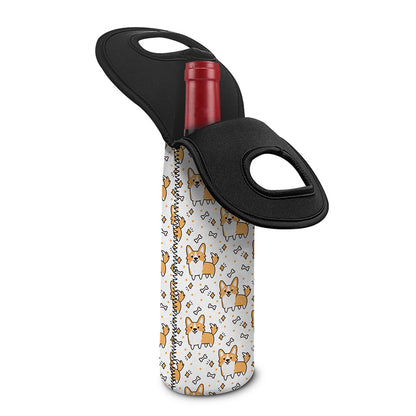 Cartoon Corgi Pattern Print Single Neoprene Wine Tote