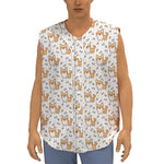 Cartoon Corgi Pattern Print Sleeveless Baseball Jersey