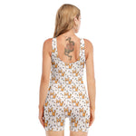 Cartoon Corgi Pattern Print Sleeveless One Piece Swimsuit