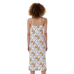 Cartoon Corgi Pattern Print Slim Fit Midi Cami Dress