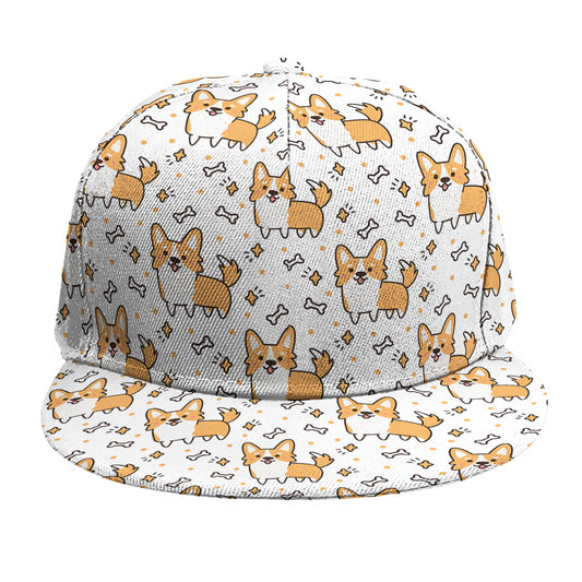 Cartoon Corgi Pattern Print Snapback Cap