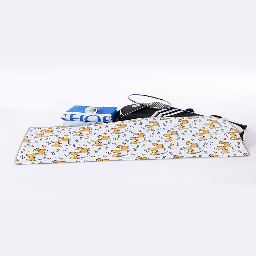 Cartoon Corgi Pattern Print Sports Towel