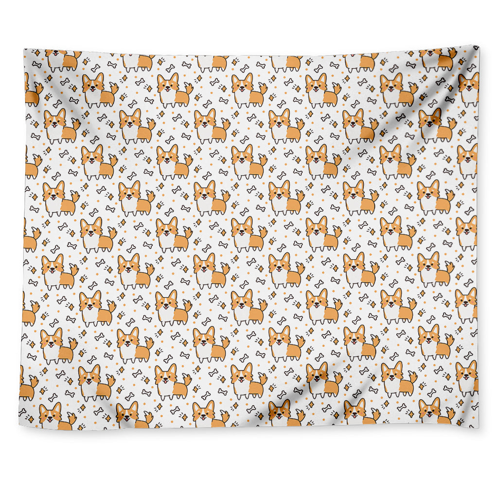 Cartoon Corgi Pattern Print Tapestry