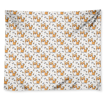 Cartoon Corgi Pattern Print Tapestry